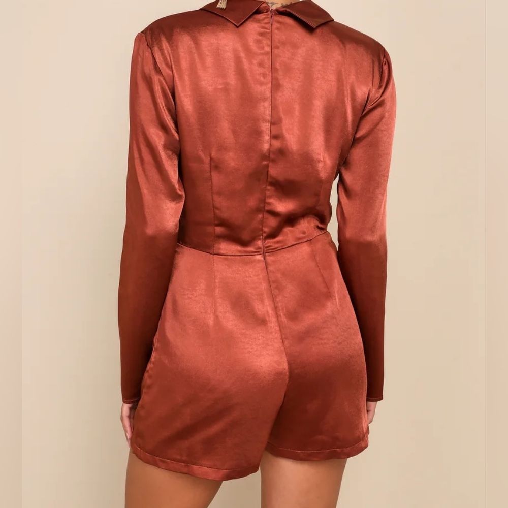 Lulus Satin Skort Romper/Bronze - Picture 2 of 16